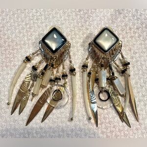 TABRA Mother Of Pearl & 14k Gold Post Chandelier Dangle Earrings